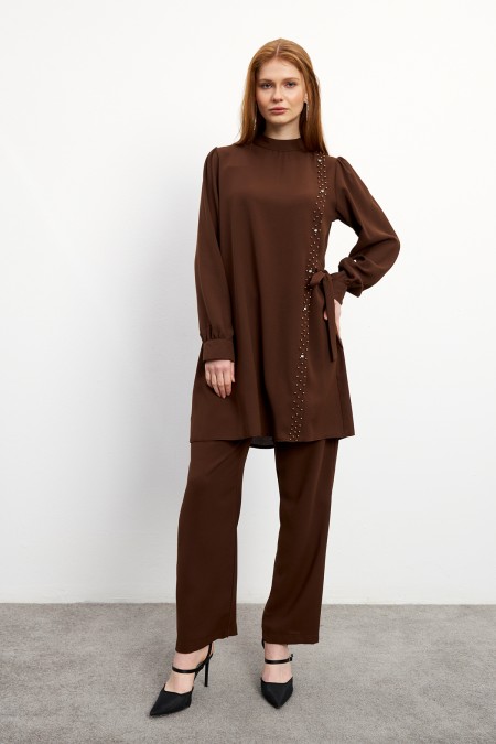 Eliza Tunic Trouser Set - Brown