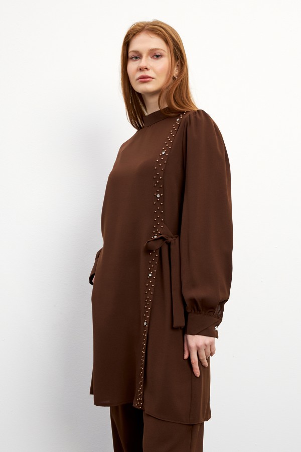 Eliza Tunik Pantolon Takım - Kahve