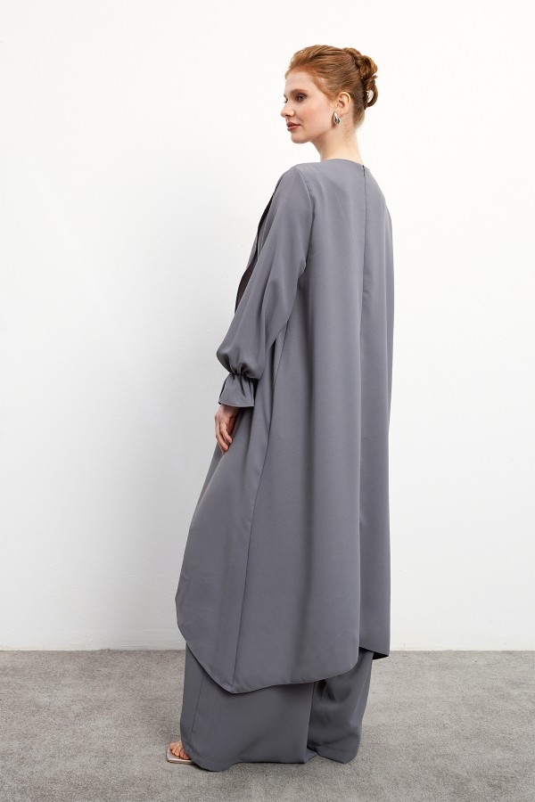 Asymmetrical Cut Tunic Trouser Set - Gray