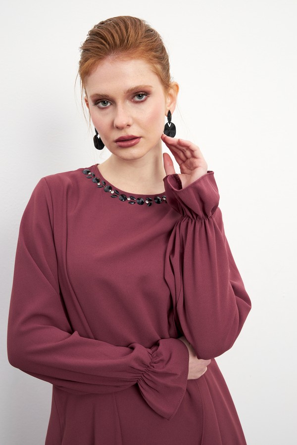 Asimetrik Kesim Tunik Pantolon Takım - Gül Kurusu