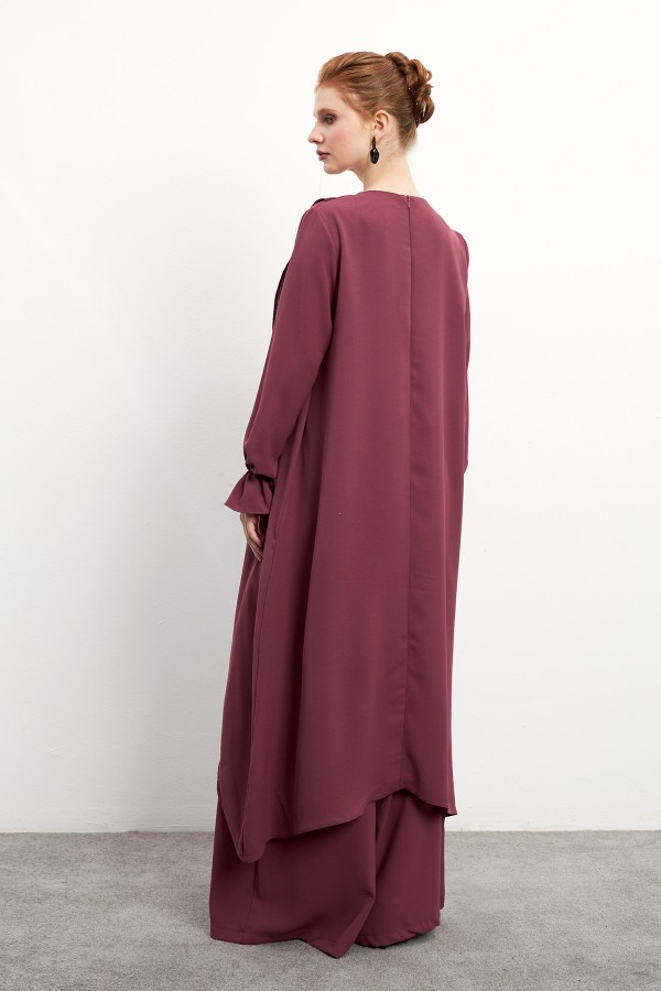 Asimetrik Kesim Tunik Pantolon Takım - Gül Kurusu