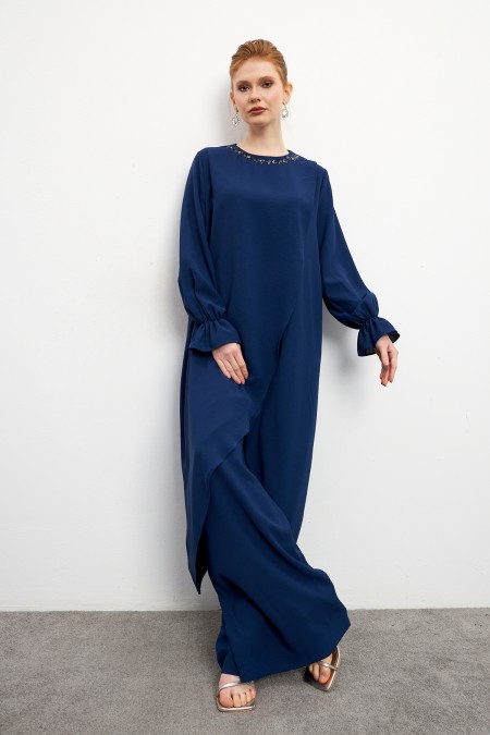 Asimetrik Kesim Tunik Pantolon Takım - İndigo Asimetrik Kesim Tunik Pantolon Takım - İndigo