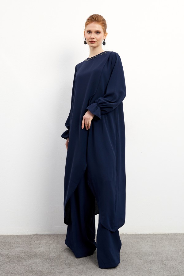 Asimetrik Kesim Tunik Pantolon Takım - Lacivert
