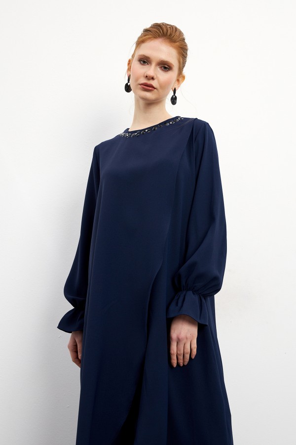 Asimetrik Kesim Tunik Pantolon Takım - Lacivert