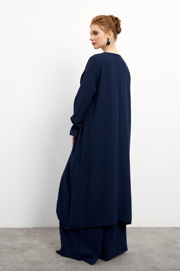 Asimetrik Kesim Tunik Pantolon Takım - Lacivert