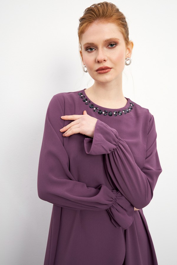 Asymmetrical Cut Tunic Trouser Set - Lilac