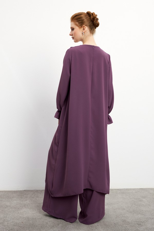Asymmetrical Cut Tunic Trouser Set - Lilac