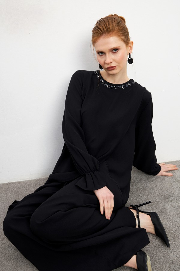 Asimetrik Kesim Tunik Pantolon Takım - Siyah