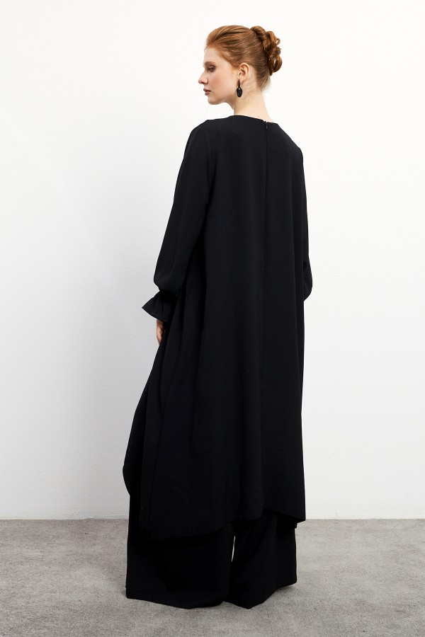 Asimetrik Kesim Tunik Pantolon Takım - Siyah