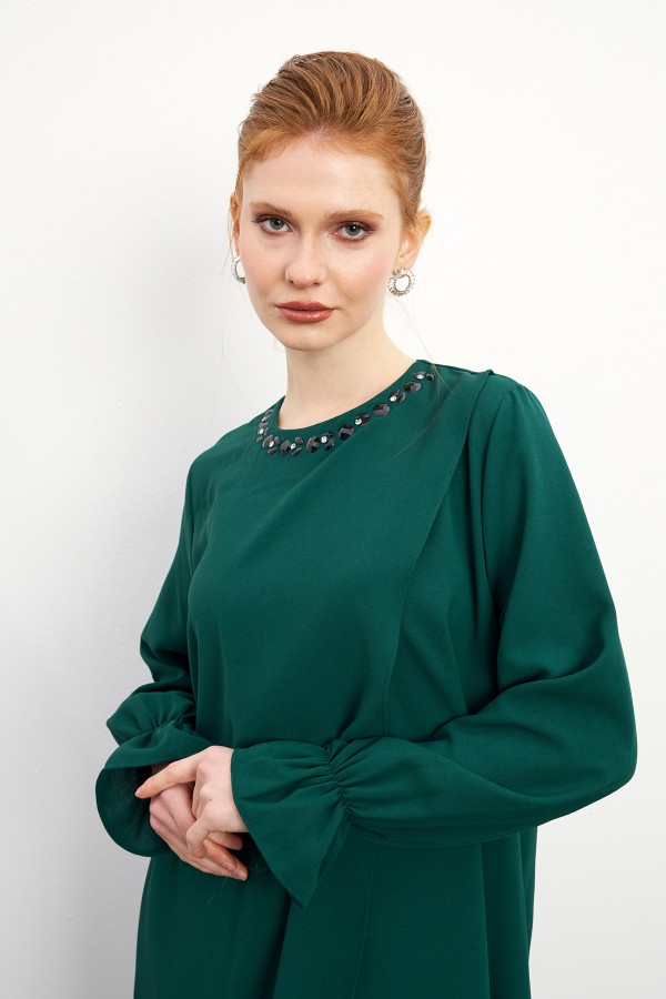 Asymmetrical Cut Tunic Trouser Set - Emerald