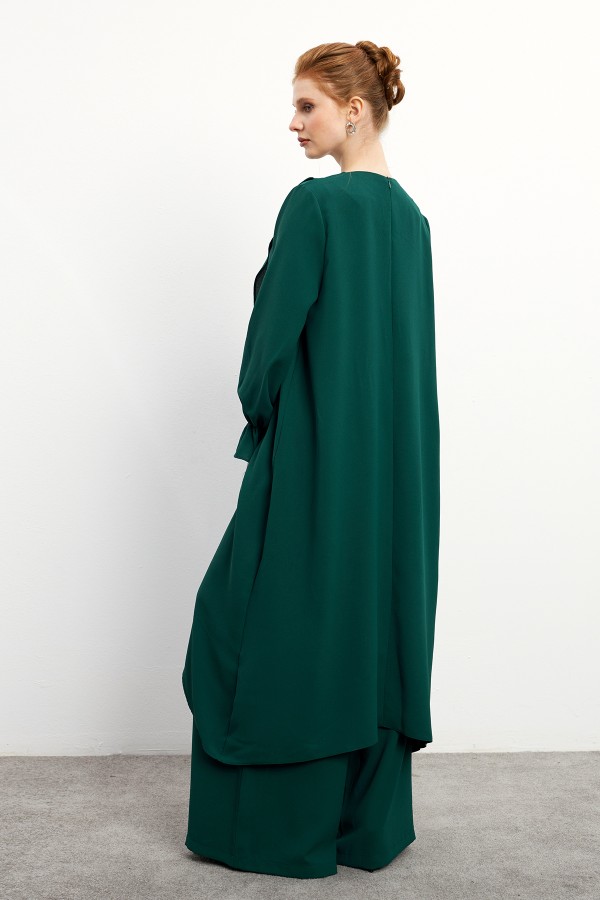 Asymmetrical Cut Tunic Trouser Set - Emerald