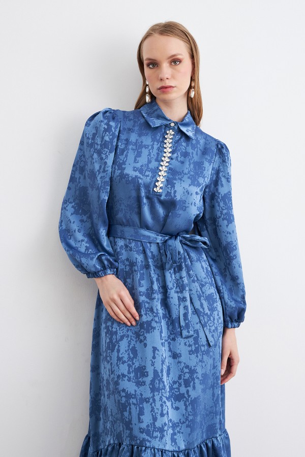 Mayra Stone Jacquard Dress - Indigo