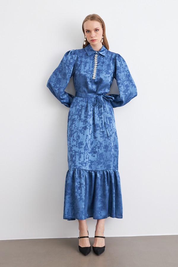 Mayra Stone Jacquard Dress - Indigo