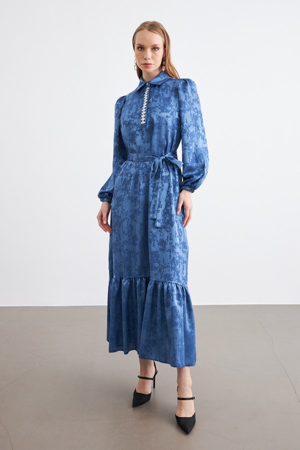 Mayra Stone Jacquard Dress - Indigo