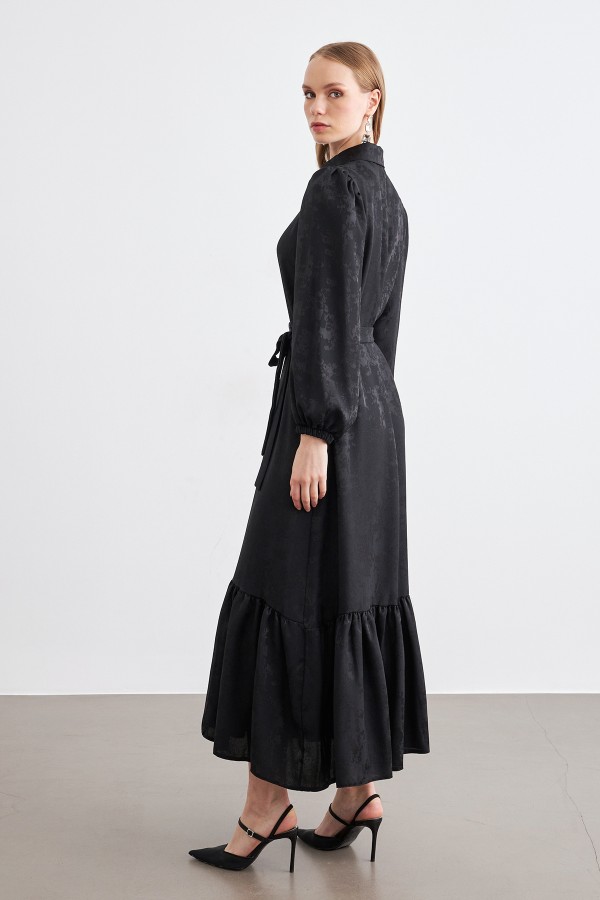 Mayra Taşlı Jakar Elbise - Siyah