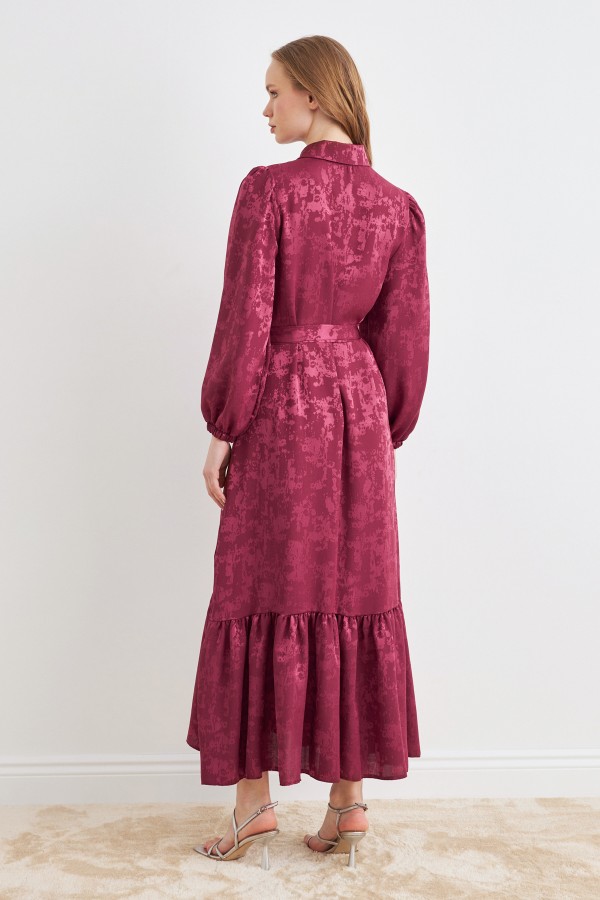 Mayra Taşlı Jakar Elbise - Bordo