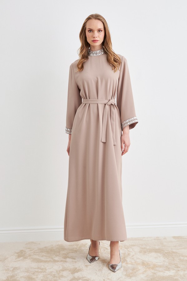 Beril Taşlı Elbise - Bej