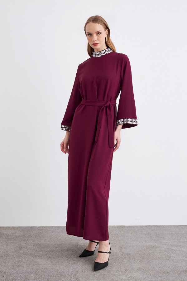 Beryl Stone Dress - Claret Red