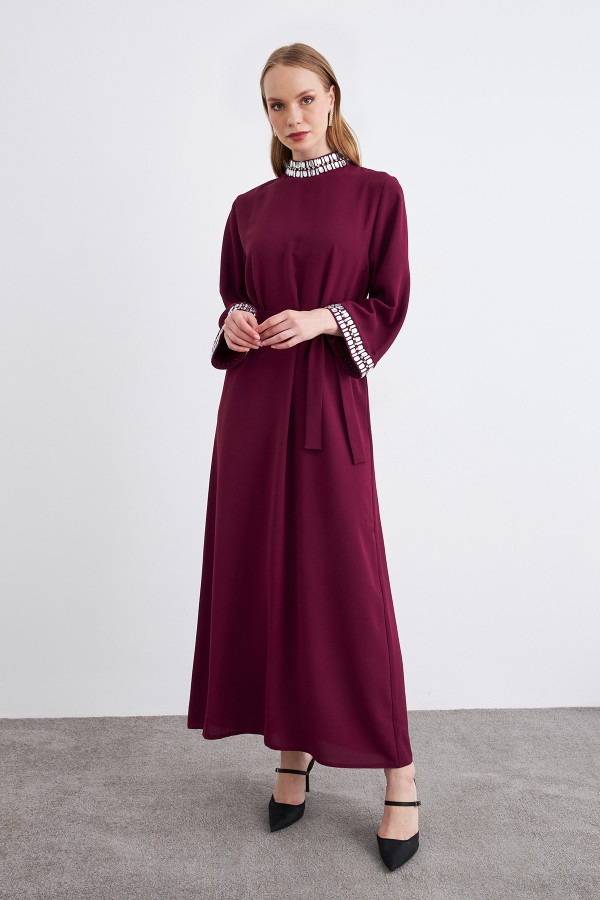 Beryl Stone Dress - Claret Red