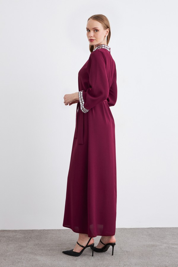 Beryl Stone Dress - Claret Red