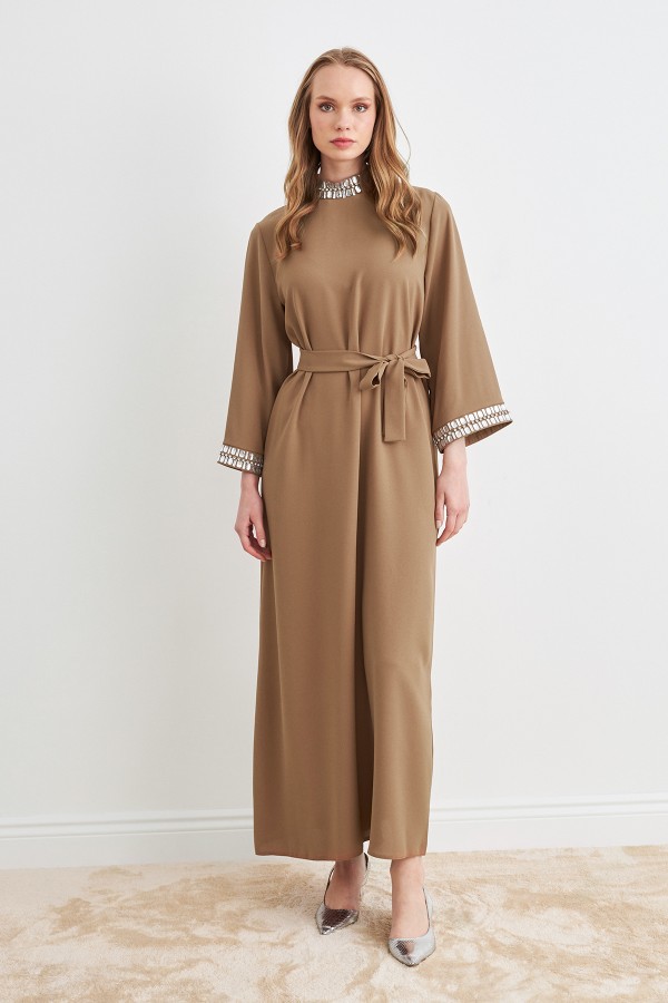 Beril Taşlı Elbise - Camel