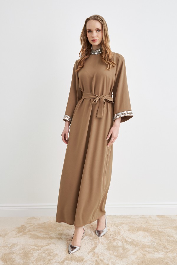 Beril Taşlı Elbise - Camel