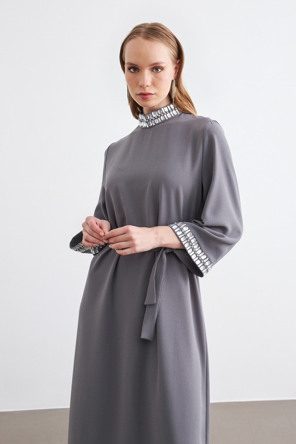 Beril Taşlı Elbise - Gri