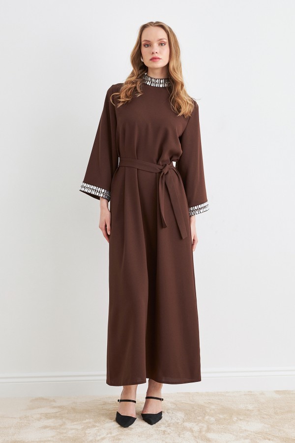 Beril Taşlı Elbise - Kahve