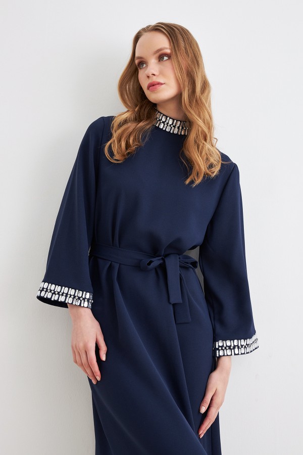 Beryl Stone Dress - Navy Blue