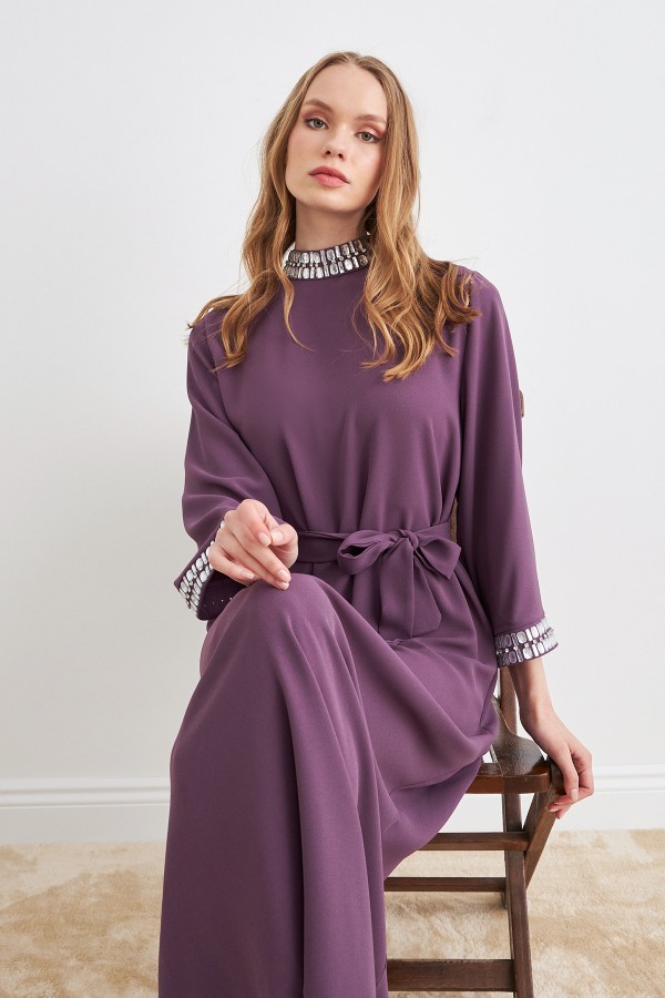 Beril Taşlı Elbise - Leylak