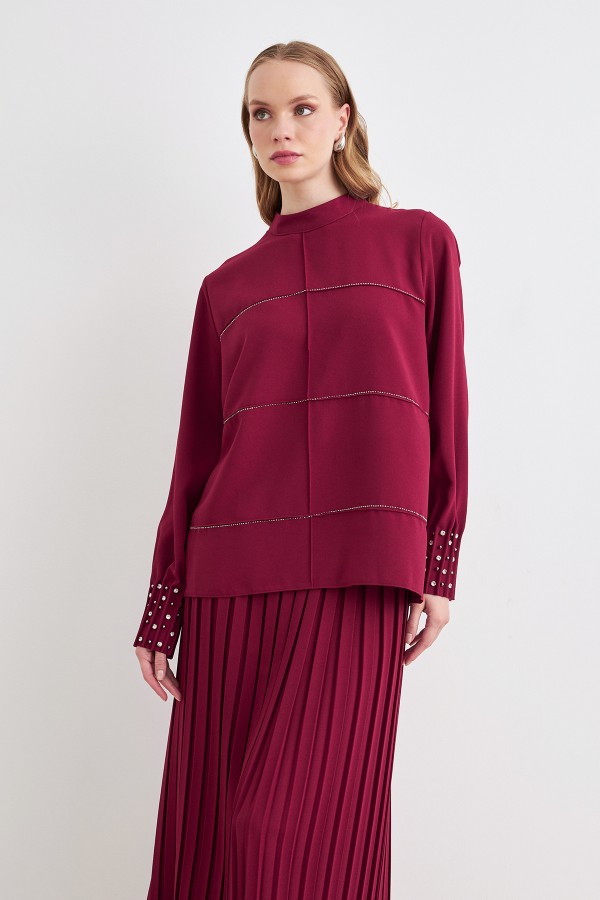 Arin Pleated Two Piece Suit - Claret Red