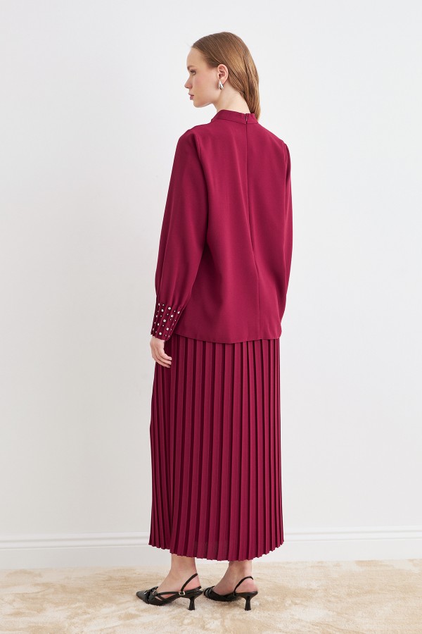 Arin Pleated Two Piece Suit - Claret Red
