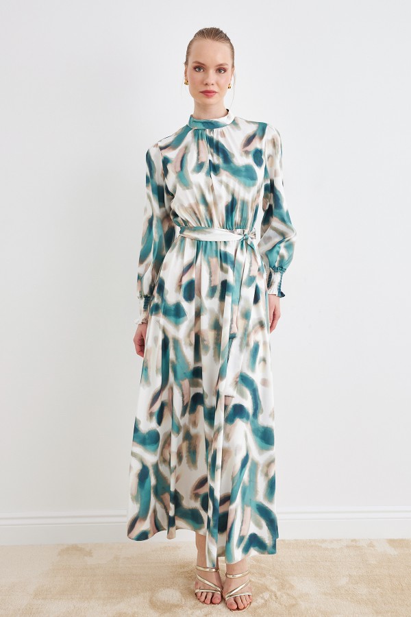 Patterned Satin Dress - Mint
