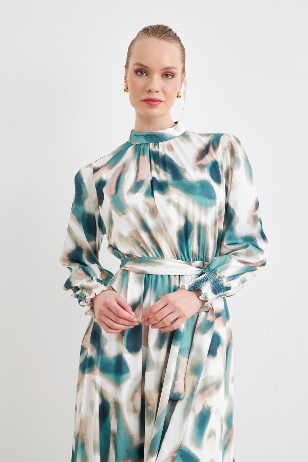 Patterned Satin Dress - Mint