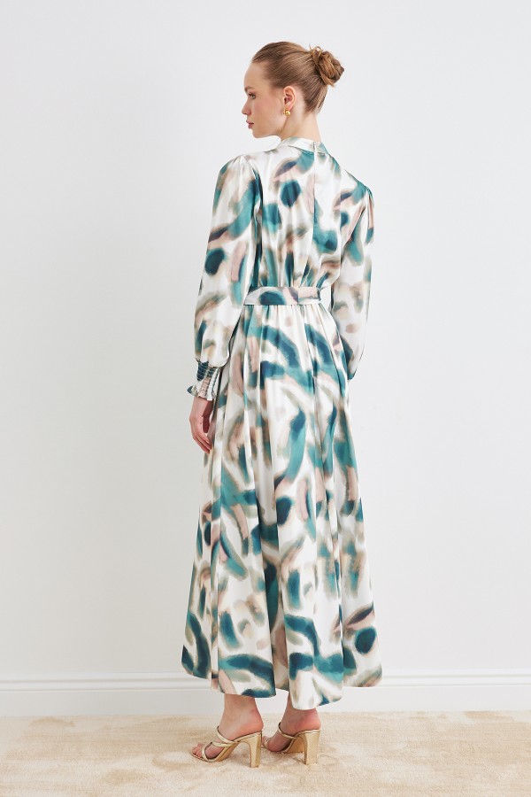 Patterned Satin Dress - Mint