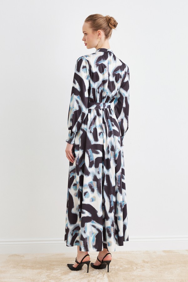 Patterned Satin Dress - Black