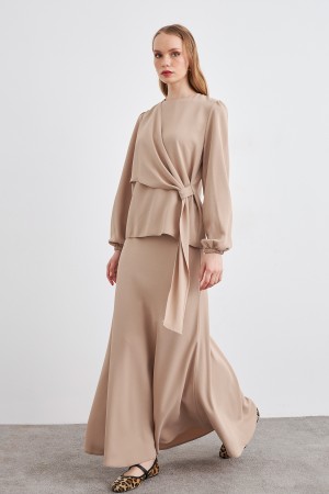 Roza Skirt Blouse Set - Beige