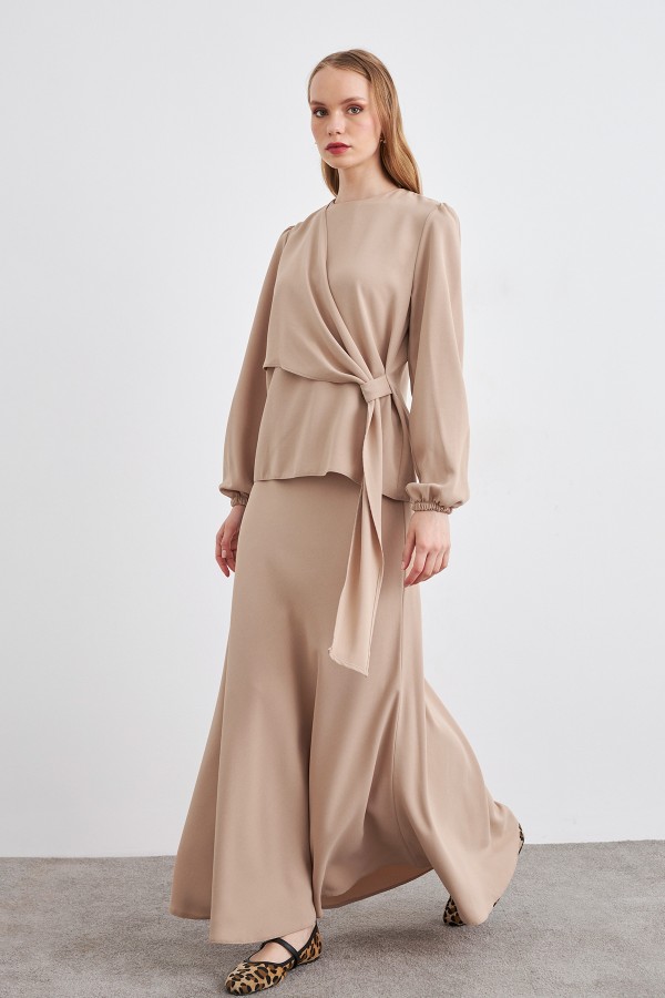 Roza Skirt Blouse Set - Beige