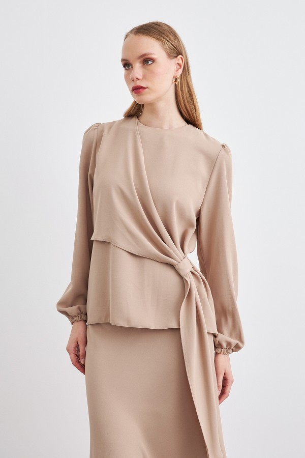 Roza Skirt Blouse Set - Beige