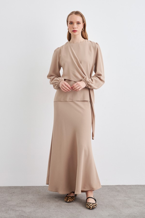 Roza Skirt Blouse Set - Beige