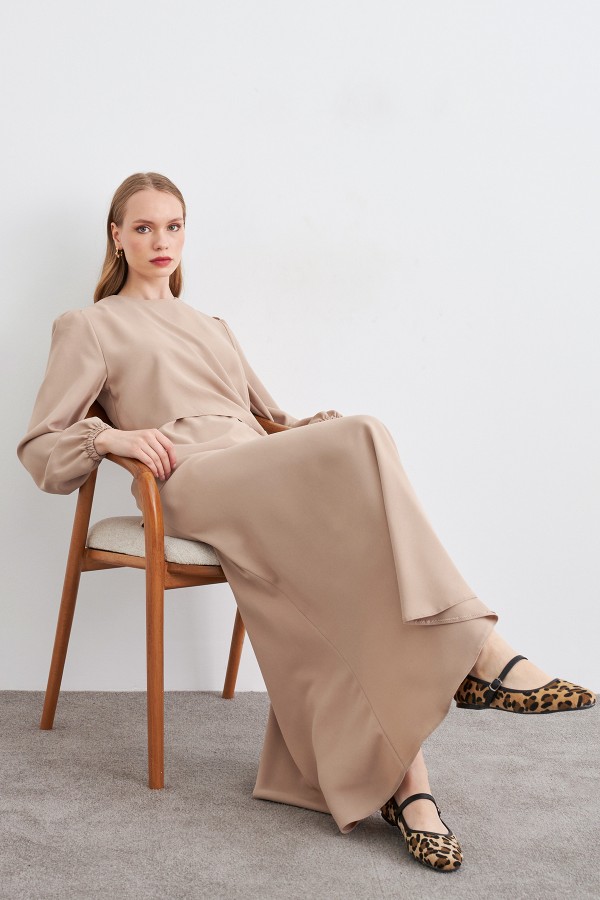 Roza Skirt Blouse Set - Beige