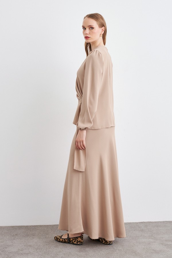 Roza Skirt Blouse Set - Beige