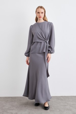 Roza Skirt Blouse Set - Gray