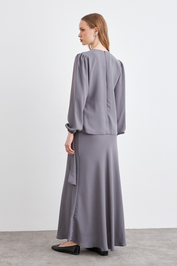 Roza Skirt Blouse Set - Gray