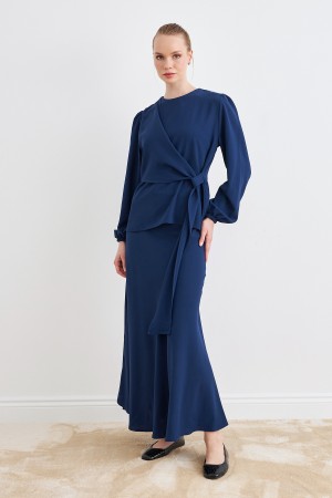 Roza Skirt Blouse Set - Indigo