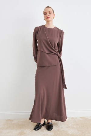 Roza Skirt Blouse Set - Brown