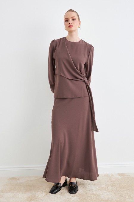 Roza Etek Bluz Takım - Kahve