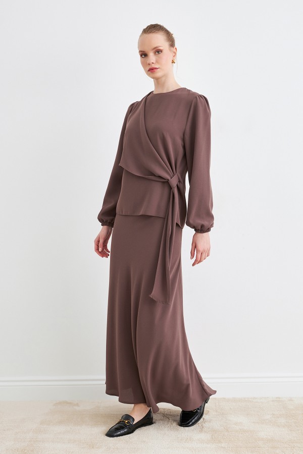 Roza Etek Bluz Takım - Kahve