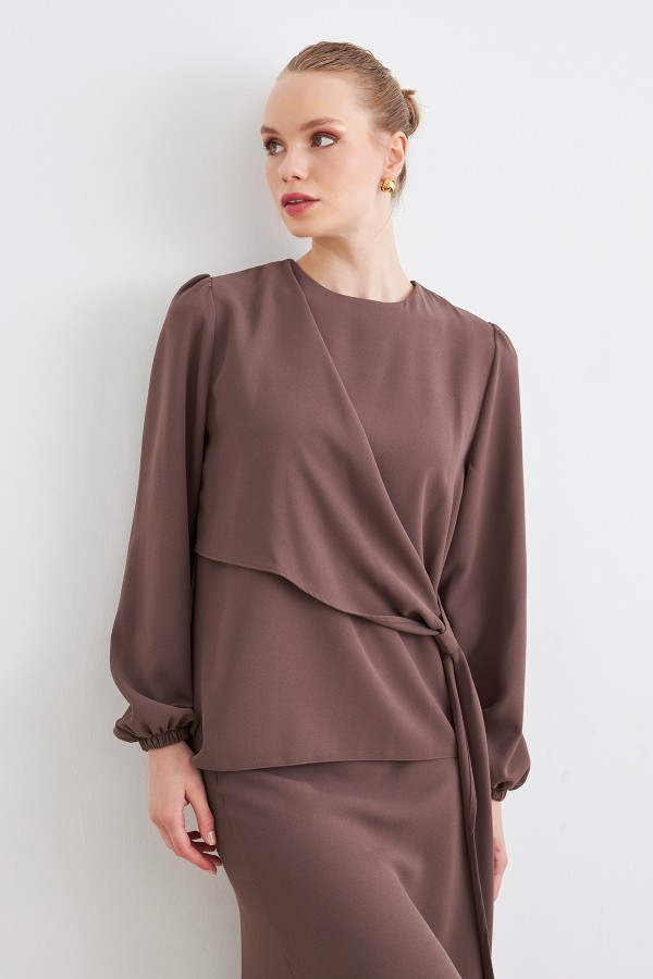 Roza Etek Bluz Takım - Kahve