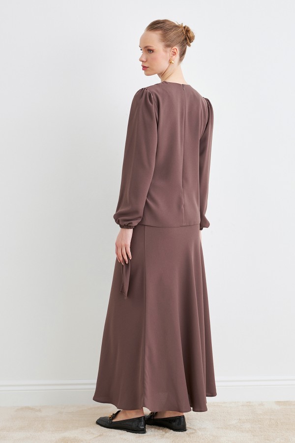 Roza Etek Bluz Takım - Kahve